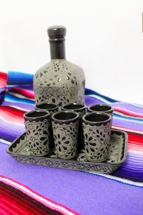High-Temperature Talavera Tequila Decanter & Shot Glasses