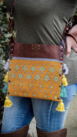 Textile Accent Leather Shoulder Purse