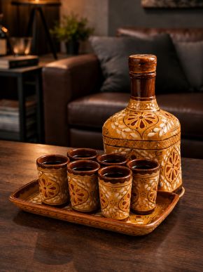 Talavera Tequila Decanter & Shot Glasses